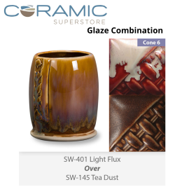 Light Flux SW401over Tea Dust SW145 Stoneware Glaze Combination